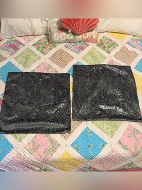 Set of 2 Caldeira Gray Shimmer Marble Velvet Euro Bed Pillow Shams Zip Up 24x24